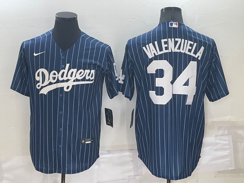 Men's Los Angeles Dodgers #34 Toro Valenzuela Navy Cool Base Stitched Baseball Jersey